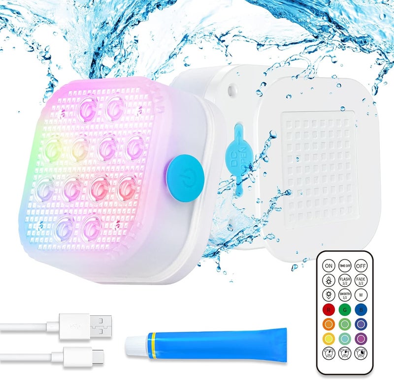 HOMLY Rechargeable Submersible Pool Lights with Remote, Waterproof Underwater Charging Battery Operated Controlled 16 Color Changing LED with Magnet Floating Lights Pool Pond Decoration 2 Pack - Image 1